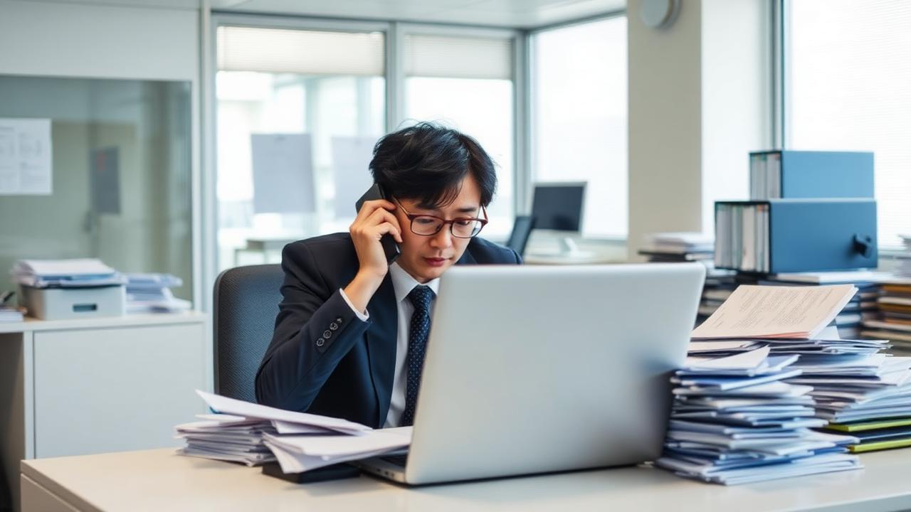 書類やPCに追われる人事担当者